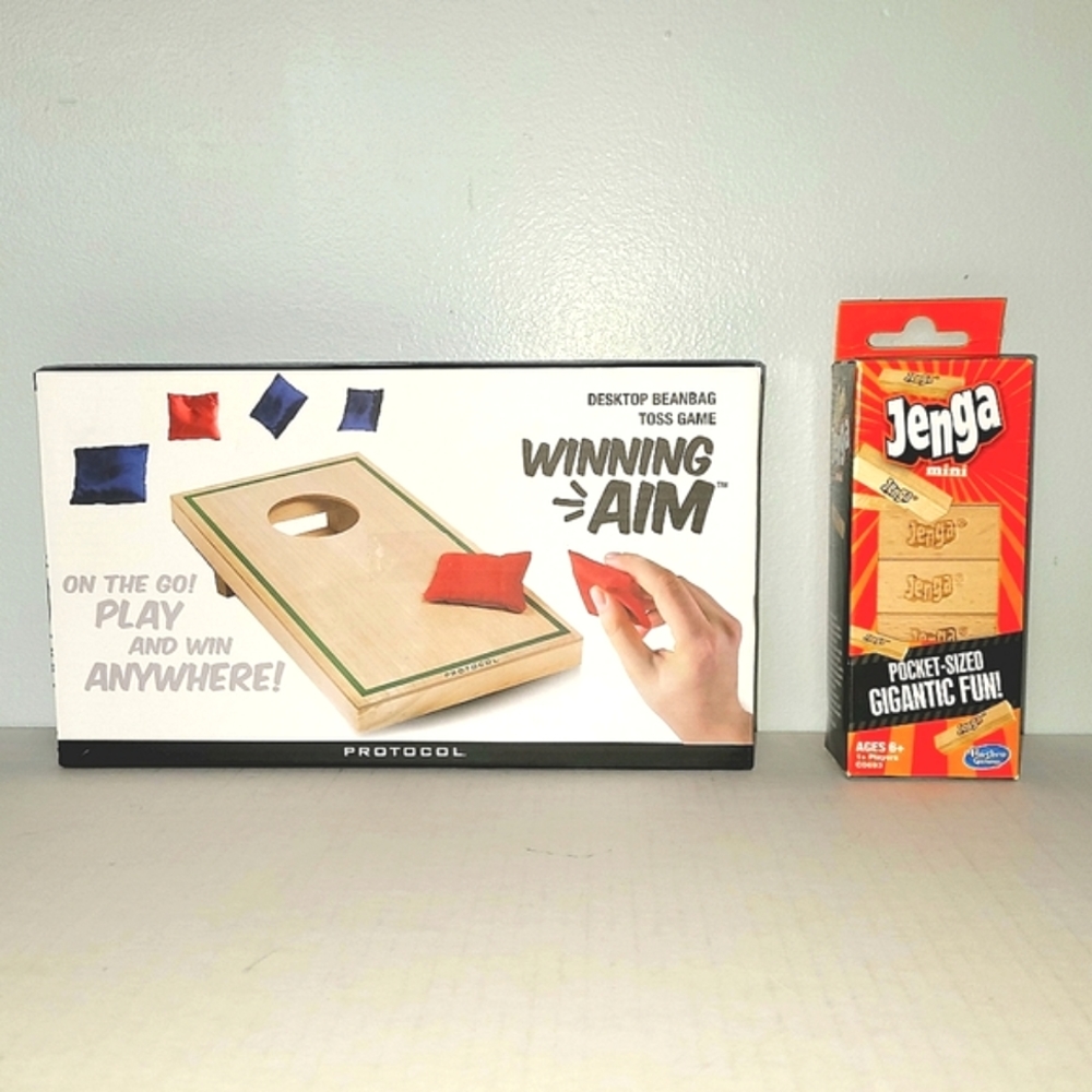 Set of 2 Mini Desk Games - Jenga and Cornhole  Great Stocking Stuffers!